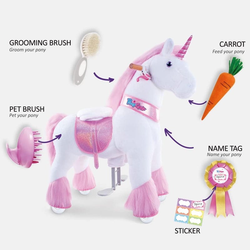 PonyCycle Unicorn Horse Toys Grooming Kit, Feed & Care, 5 Piece Assortment. Groming Brush, Pet Brush, Carrot, Sticker, Name Tag Perfect Pony Toys Gifts for Girls Kids - Model E, U and Model X - Image 2